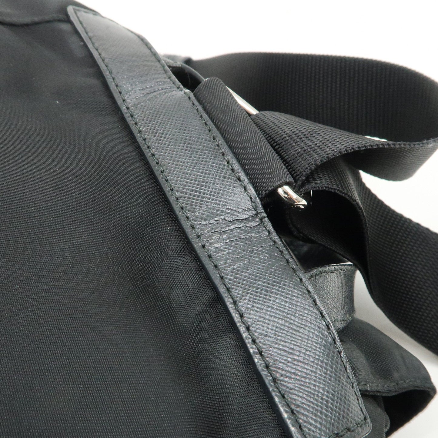 PRADA Triangle Logo Nylon Leather Backpack Ruck Sack Black  d