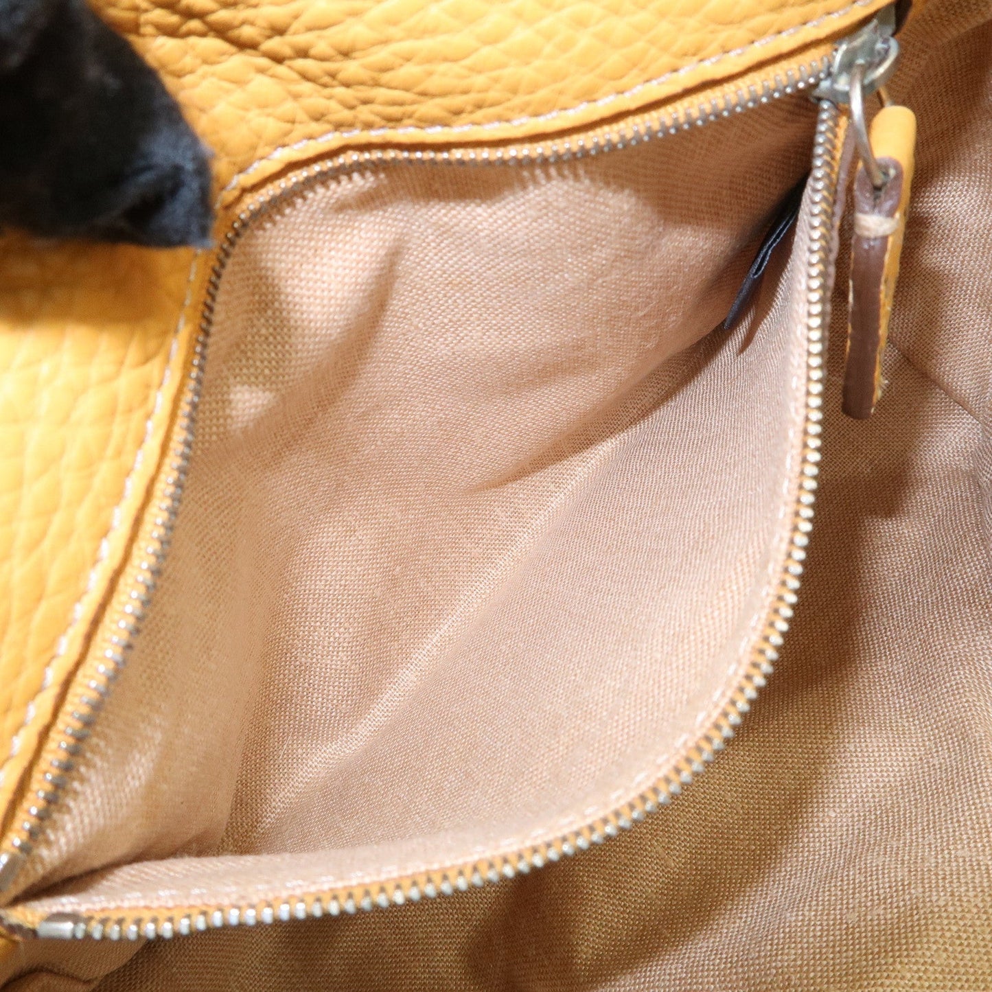 FENDI Seleria Leather Fur Mini Linda Hand Bag Brown White 8BR486  d