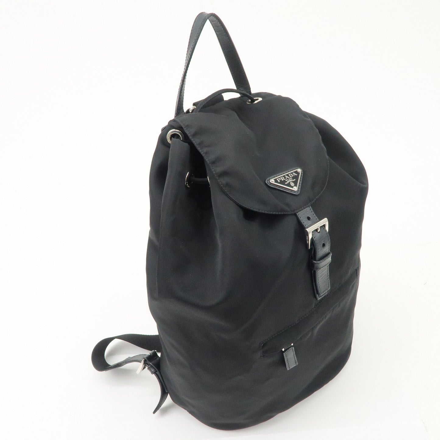 PRADA Triangle Logo Nylon Leather Backpack Ruck Sack Black  d
