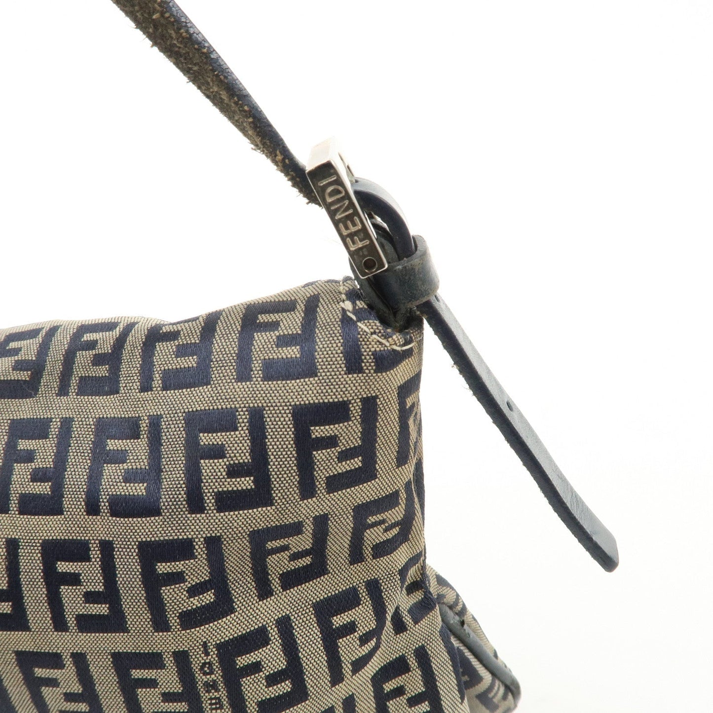 FENDI Zucchino Canvas Leather Shoulder Bag Hand Bag Grey Navy 26796  d