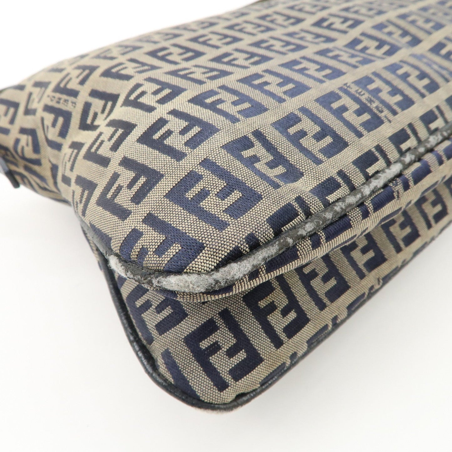 FENDI Zucchino Canvas Leather Shoulder Bag Hand Bag Grey Navy 26796  d