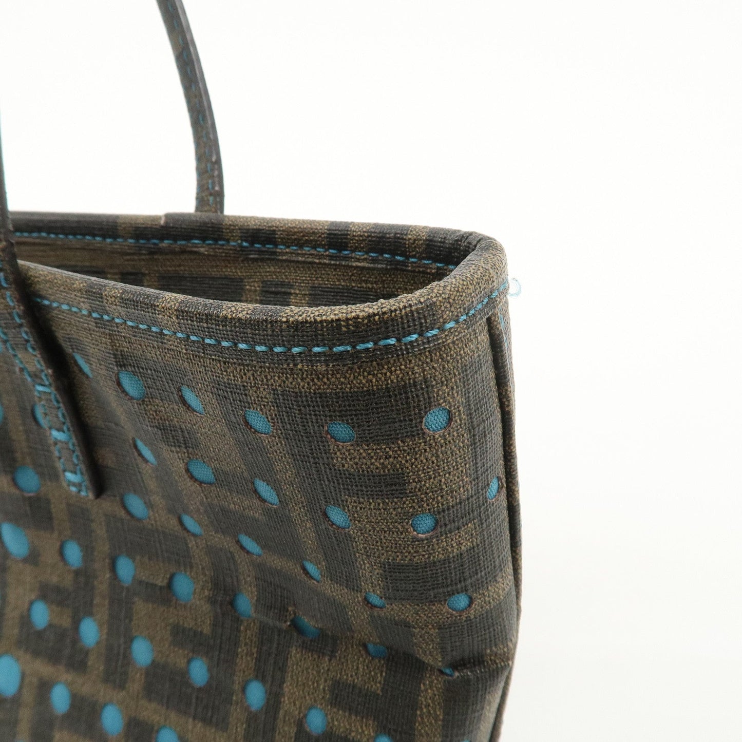 FENDI Zucca PVC Nylon Punching Tote Bag Brown Black 8BH223  d