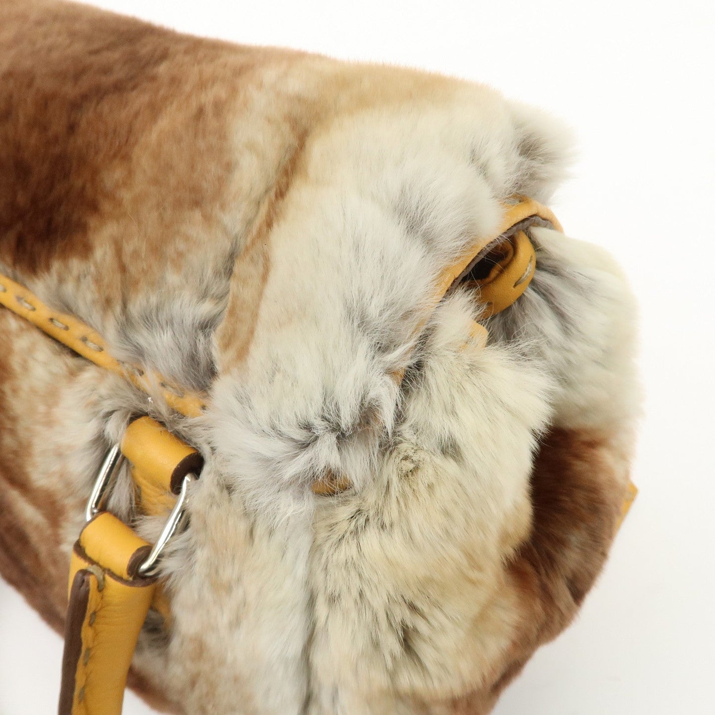 FENDI Seleria Leather Fur Mini Linda Hand Bag Brown White 8BR486  d