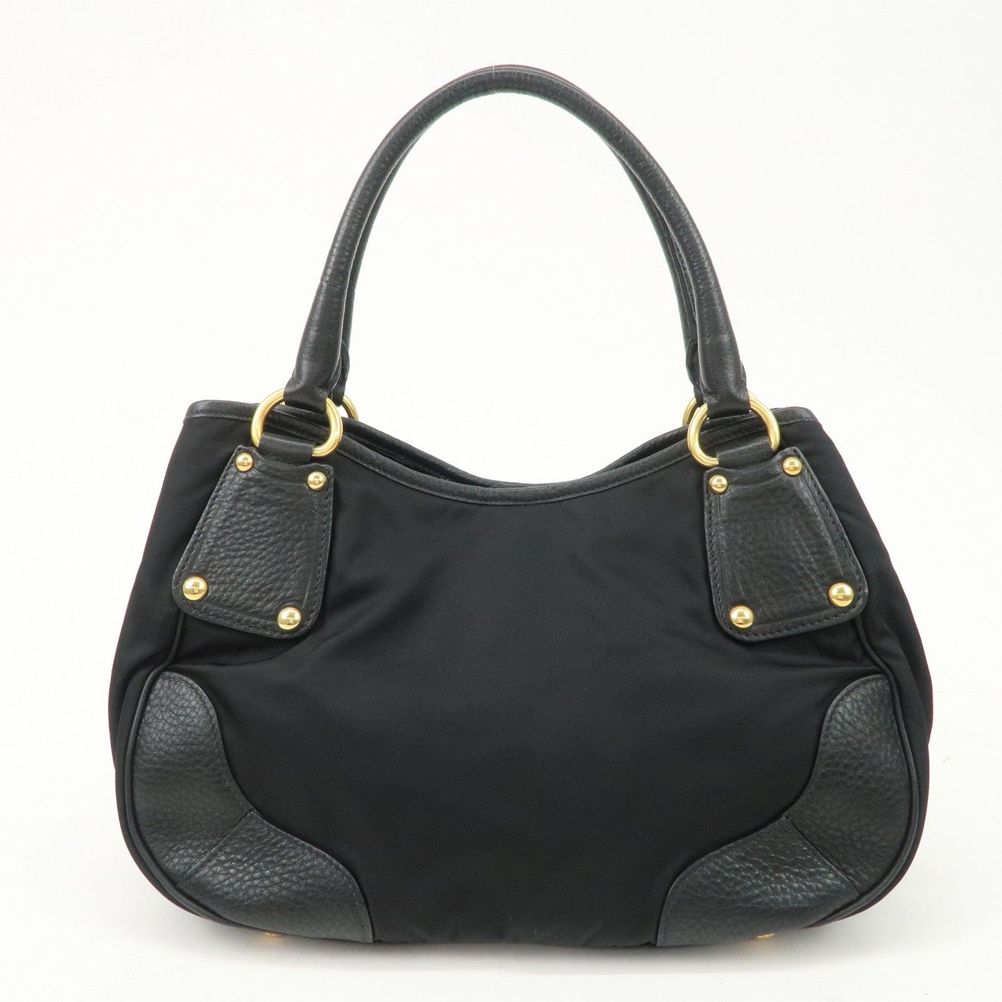 PRADA Nylon Leather Tote Bag Shoulder Bag Black Gold HDW BR4635  d