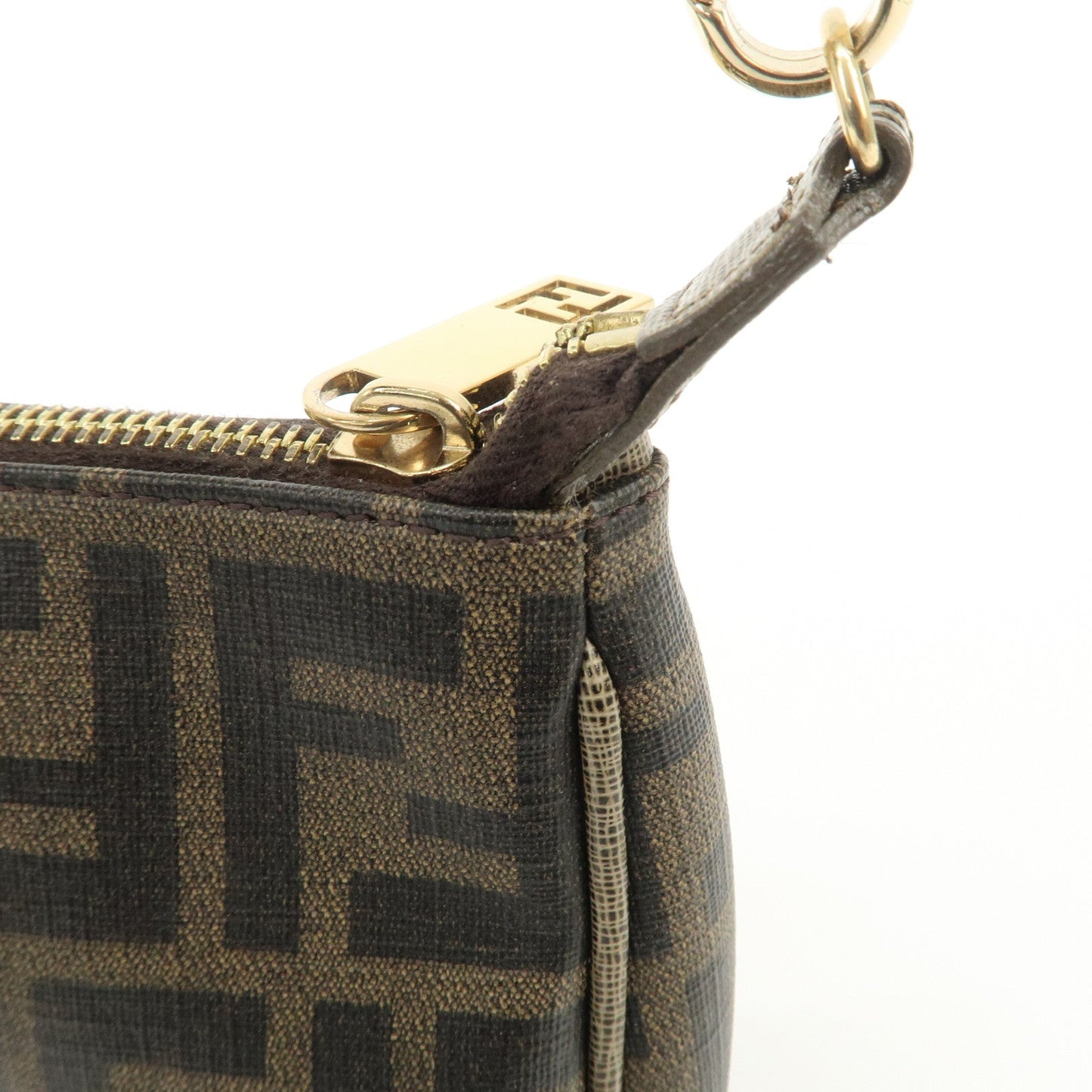 FENDI Zucca PVC Leather Chain Accessory Pouch Hand Bag Brown 8M0264  d