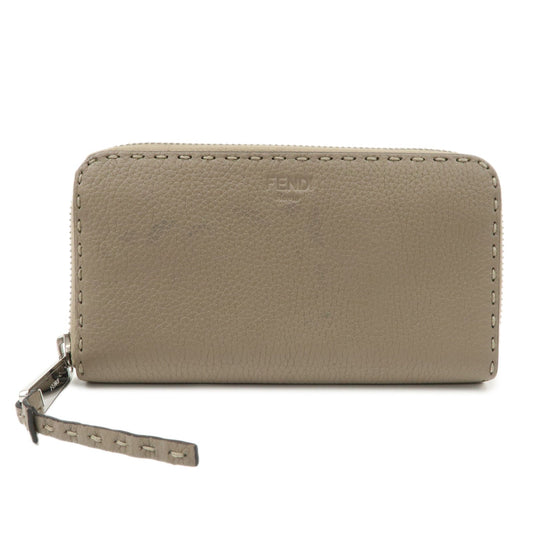 FENDI Selleria Leather Zip Around Long Wallet Greige 8M0374  d