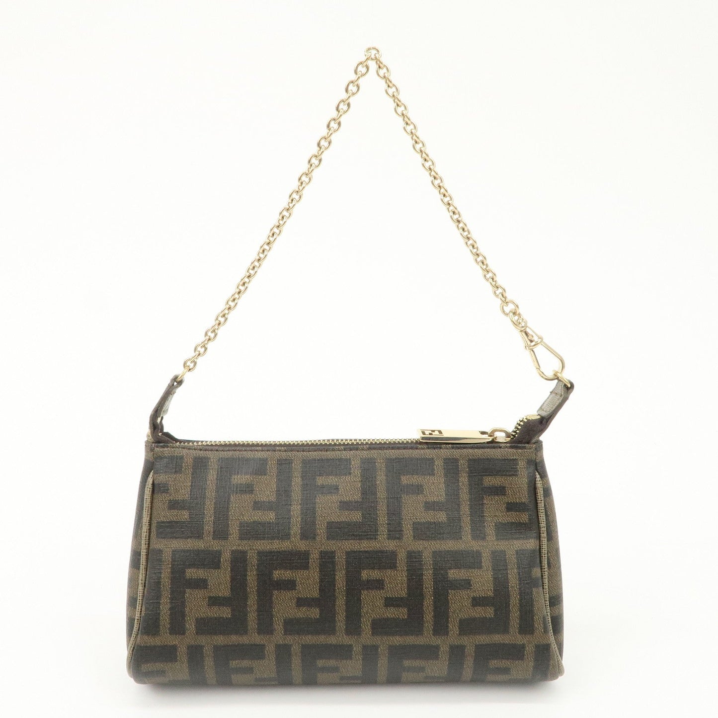 FENDI Zucca PVC Leather Chain Accessory Pouch Hand Bag Brown 8M0264  d