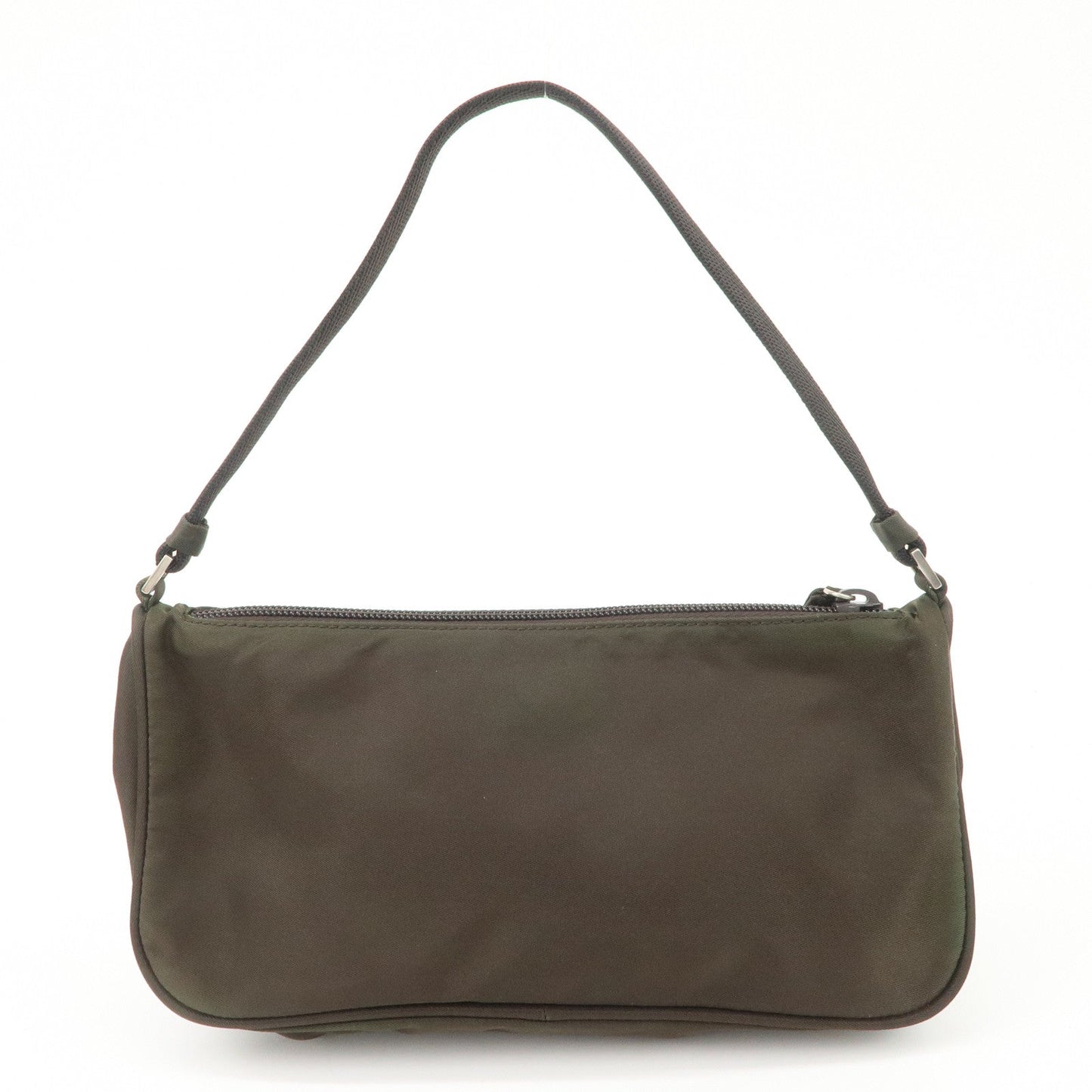 PRADA Triangle Logo Nylon Leather Accessory Pouch Hand Bag Khaki Silver HDW  d