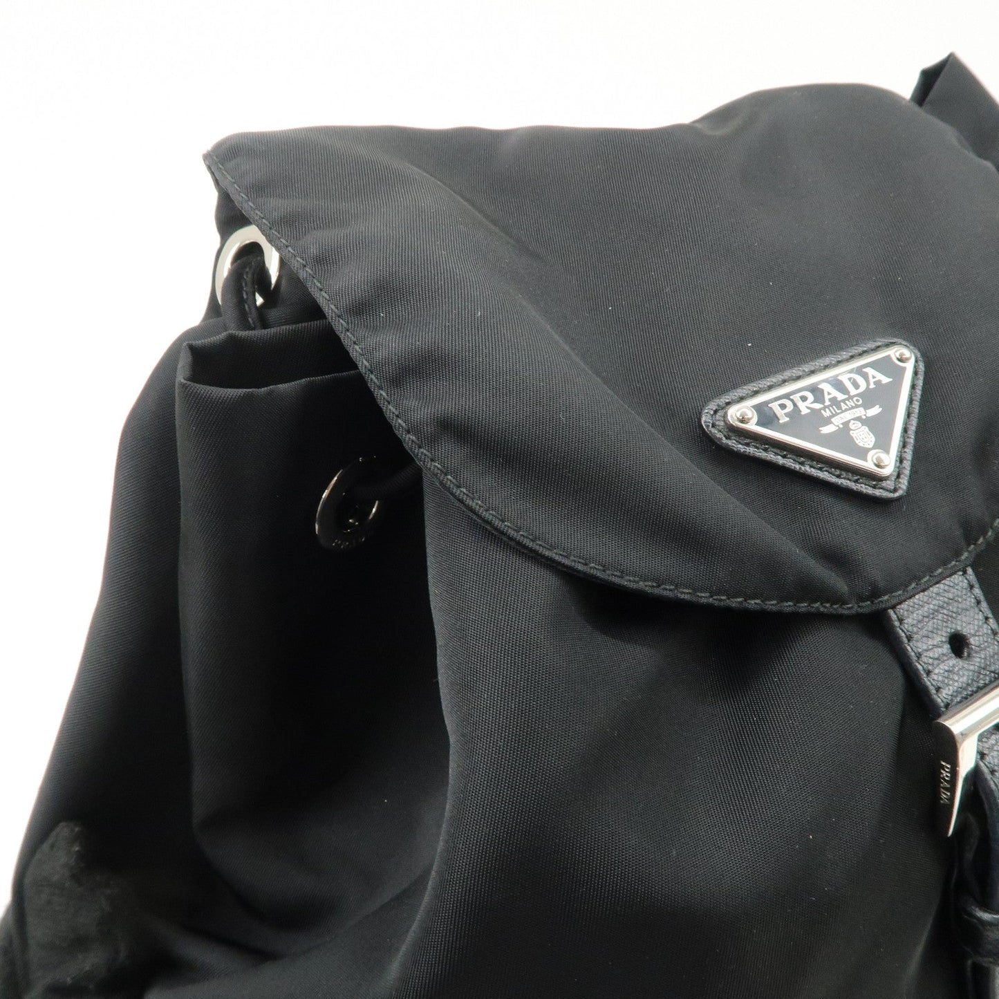 PRADA Triangle Logo Nylon Leather Backpack Ruck Sack Black  d