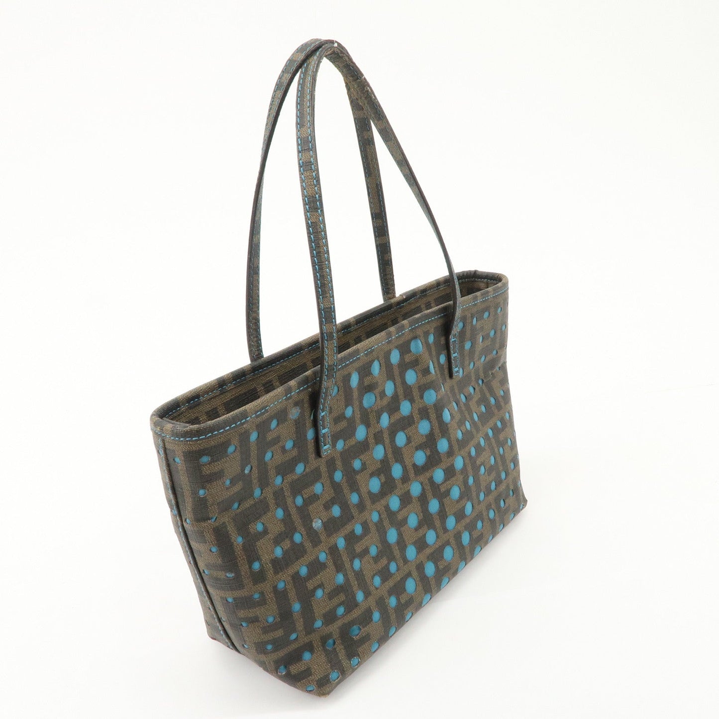 FENDI Zucca PVC Nylon Punching Tote Bag Brown Black 8BH223  d