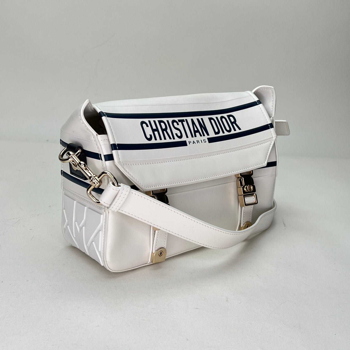 Diorcamp Small White Messenger Bag in Calfskin, Light Gold hardware