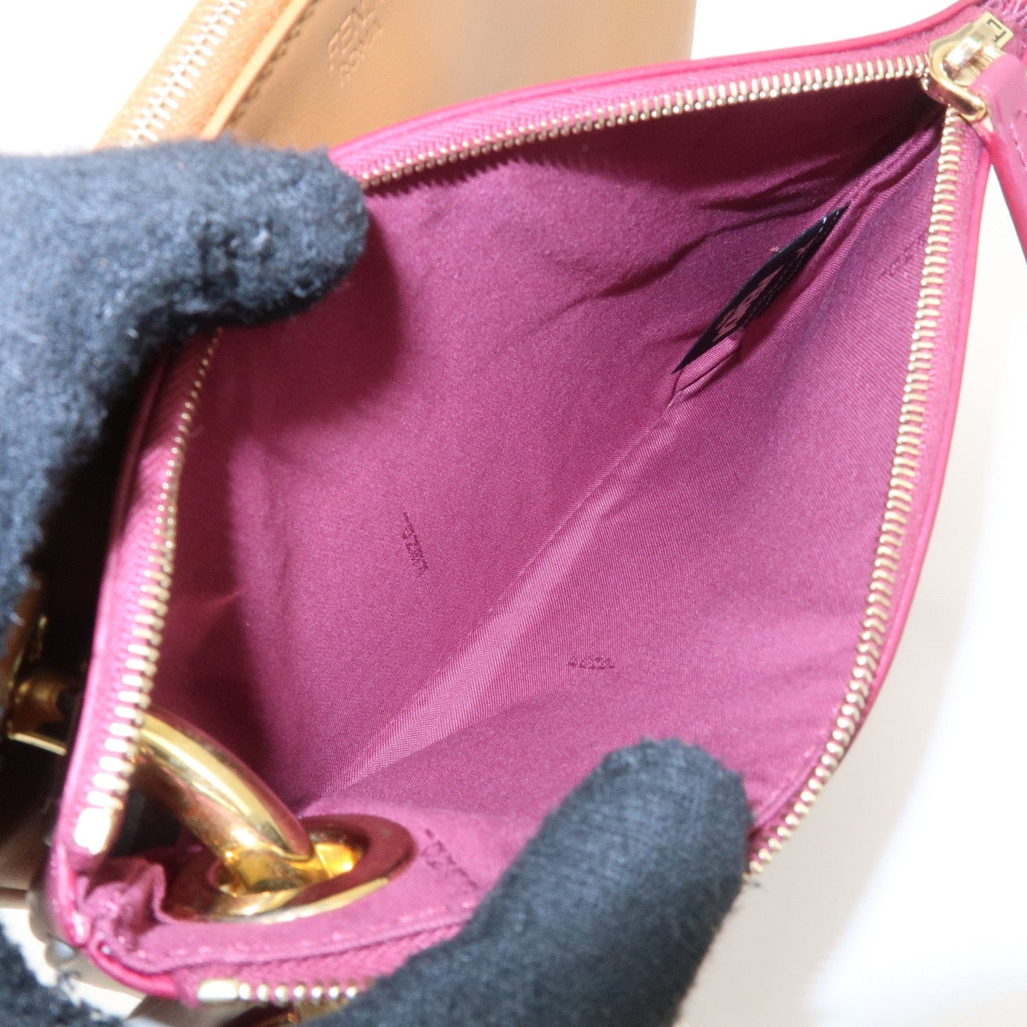 FENDI Leather Flower Studs Triplet Pouch Hand Bag 8BS001  d