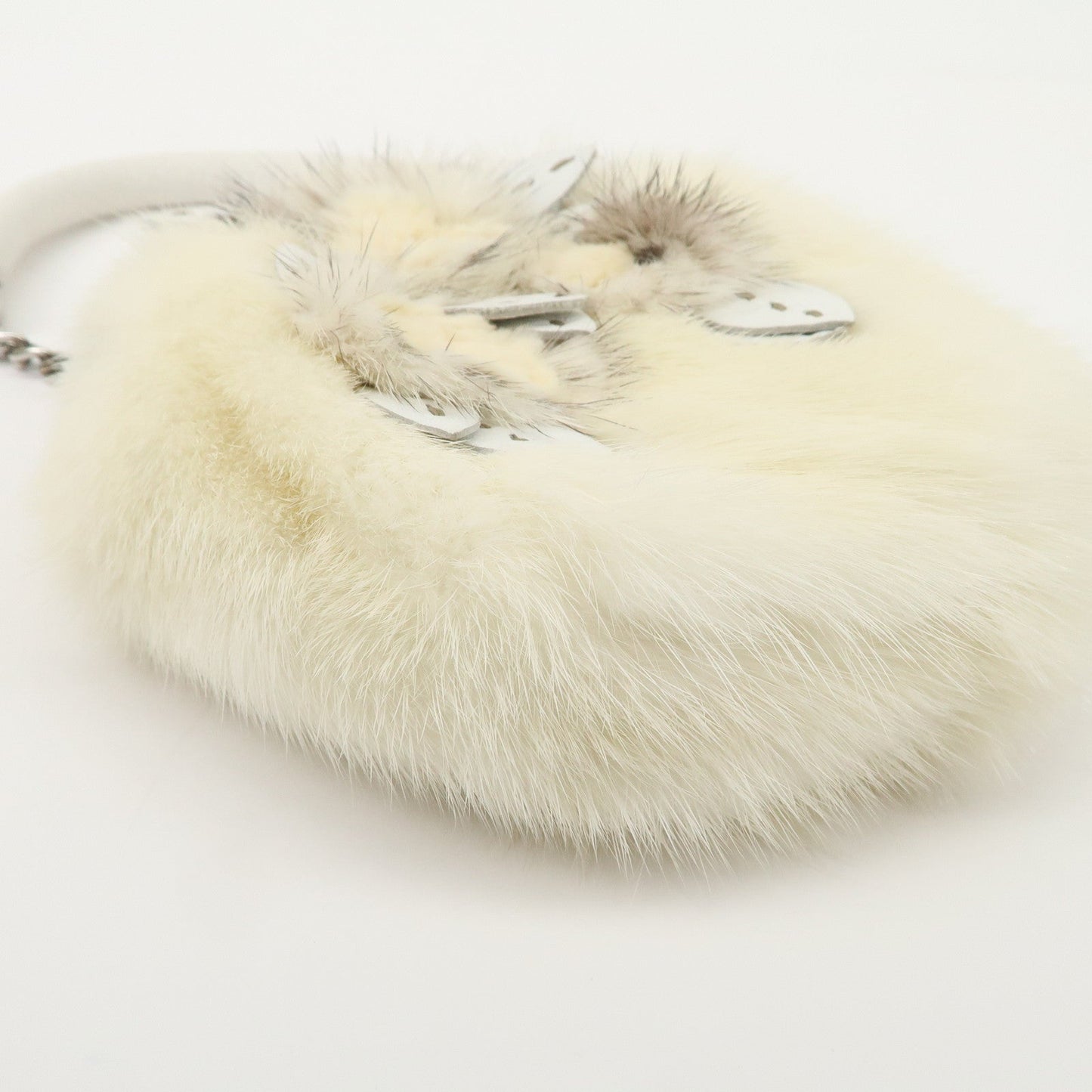 FENDI Seleria Leather Fur Flower Motif Kiss Lock Pouch Hand Bag 8BK048  d