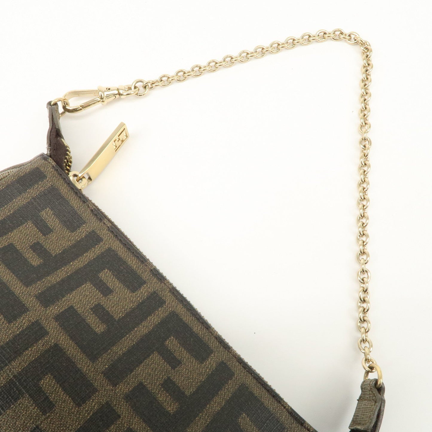 FENDI Zucca PVC Leather Chain Accessory Pouch Hand Bag Brown 8M0264  d