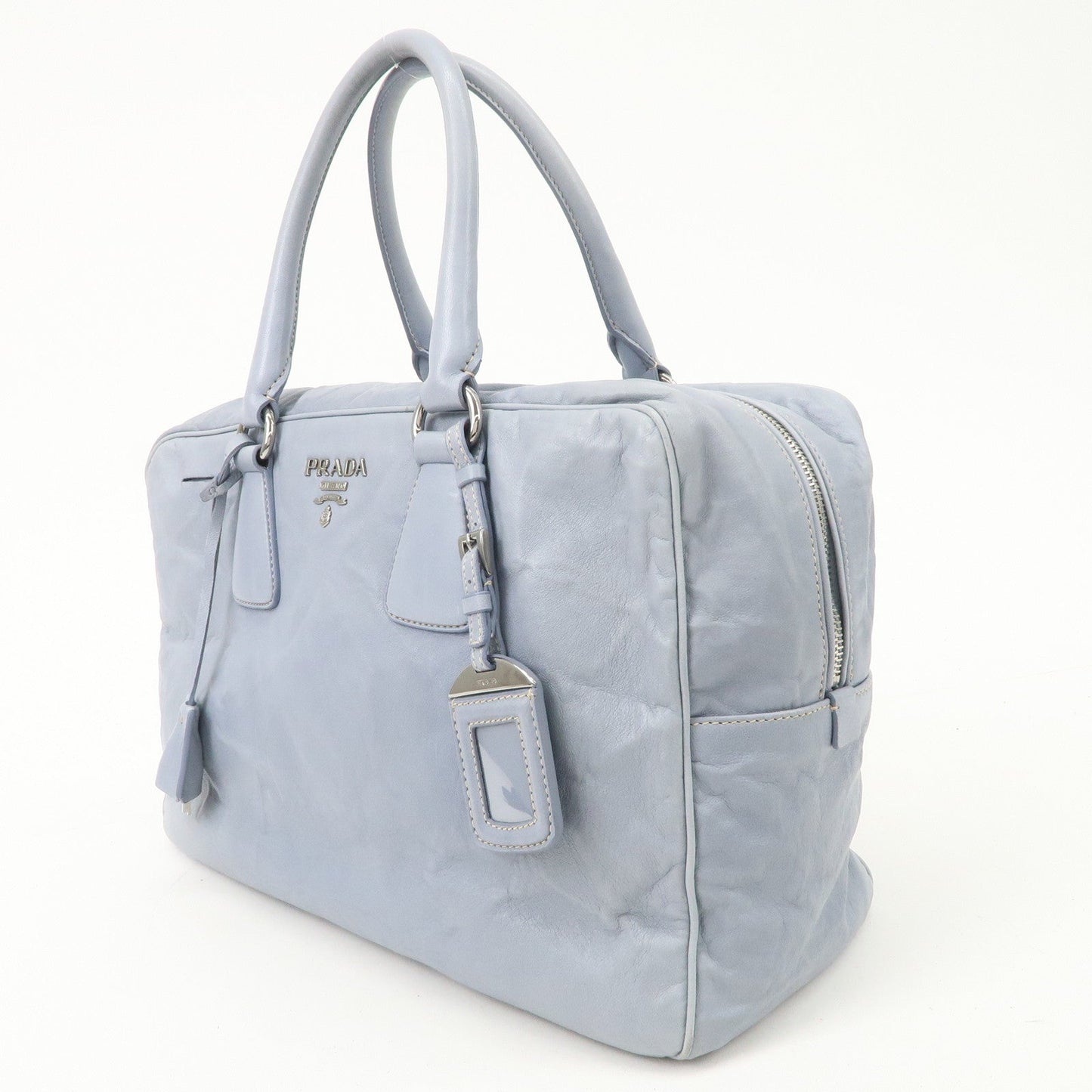 PRADA Logo Leather Shoulder Bag Hand Bag Blue BL094F  d