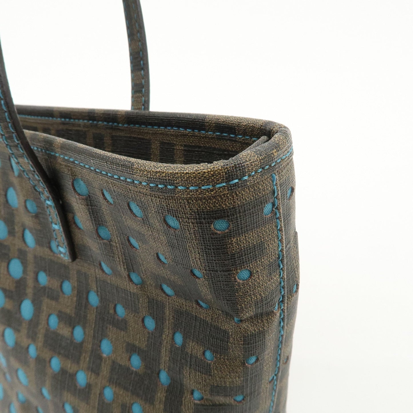 FENDI Zucca PVC Nylon Punching Tote Bag Brown Black 8BH223  d