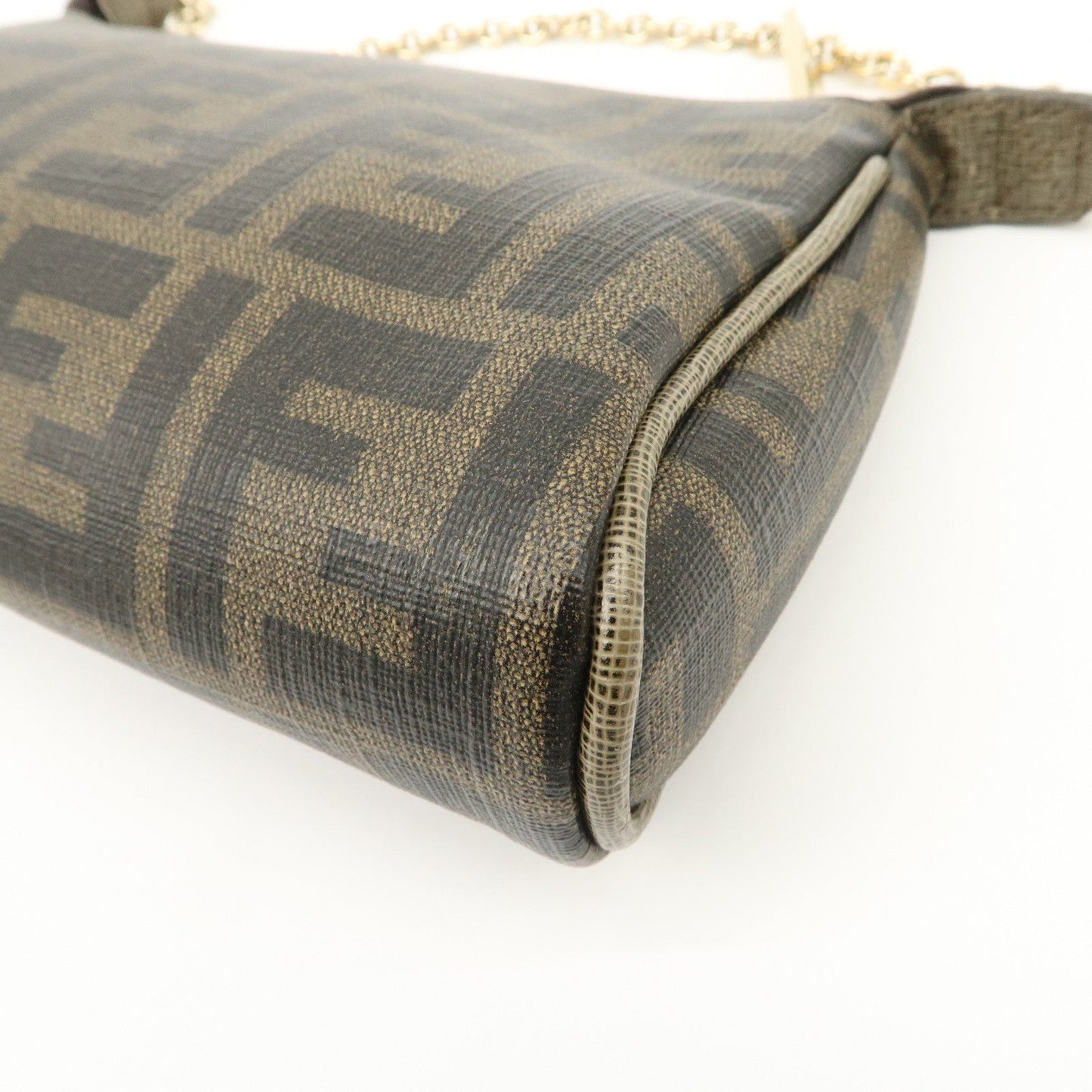 FENDI Zucca PVC Leather Chain Accessory Pouch Hand Bag Brown 8M0264  d
