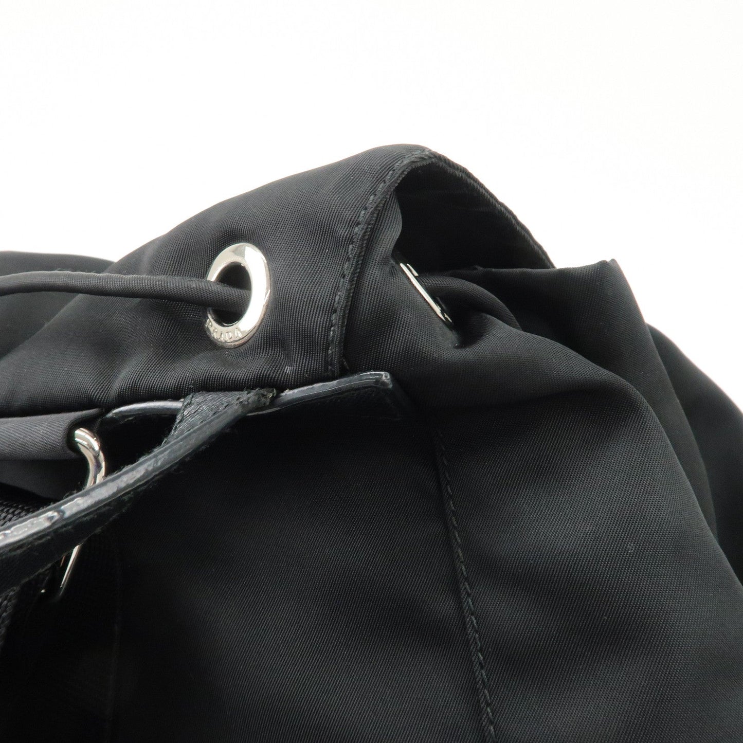 PRADA Triangle Logo Nylon Leather Backpack Ruck Sack Black  d