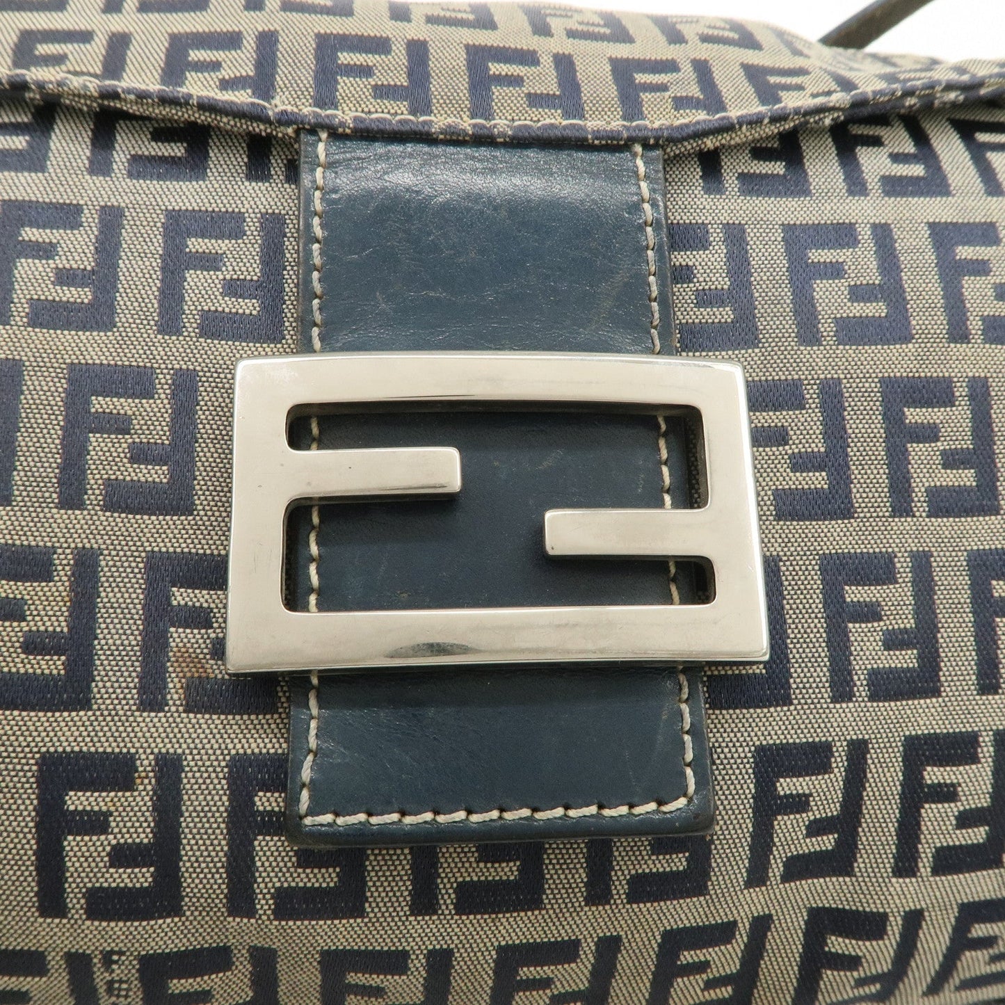 FENDI Zucchino Canvas Leather Shoulder Bag Hand Bag Grey Navy 26796  d