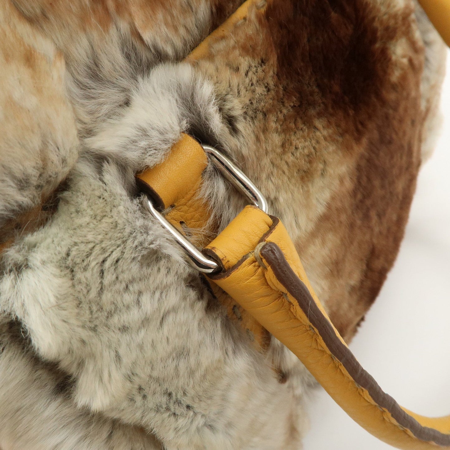 FENDI Seleria Leather Fur Mini Linda Hand Bag Brown White 8BR486  d