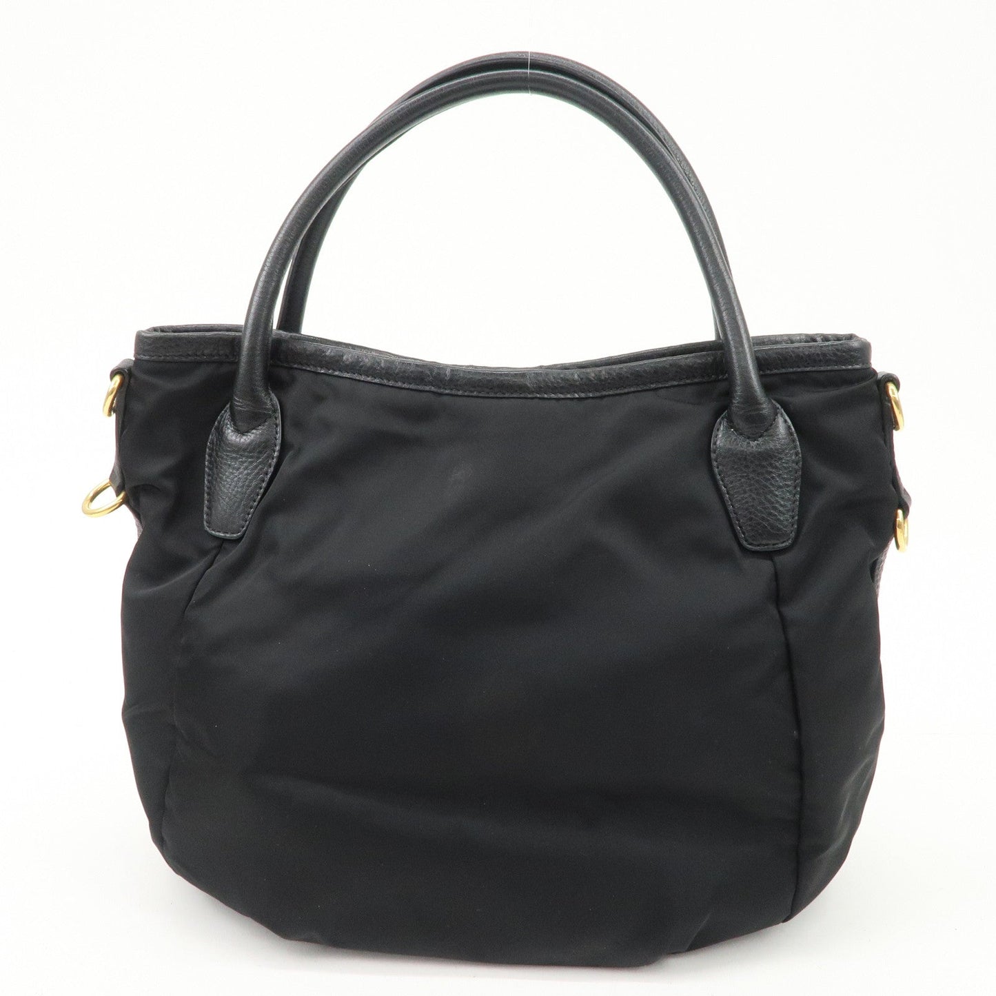 PRADA Logo Nylon Leather 2way Tote Bag Hand Bag Black Gold Hardware  d