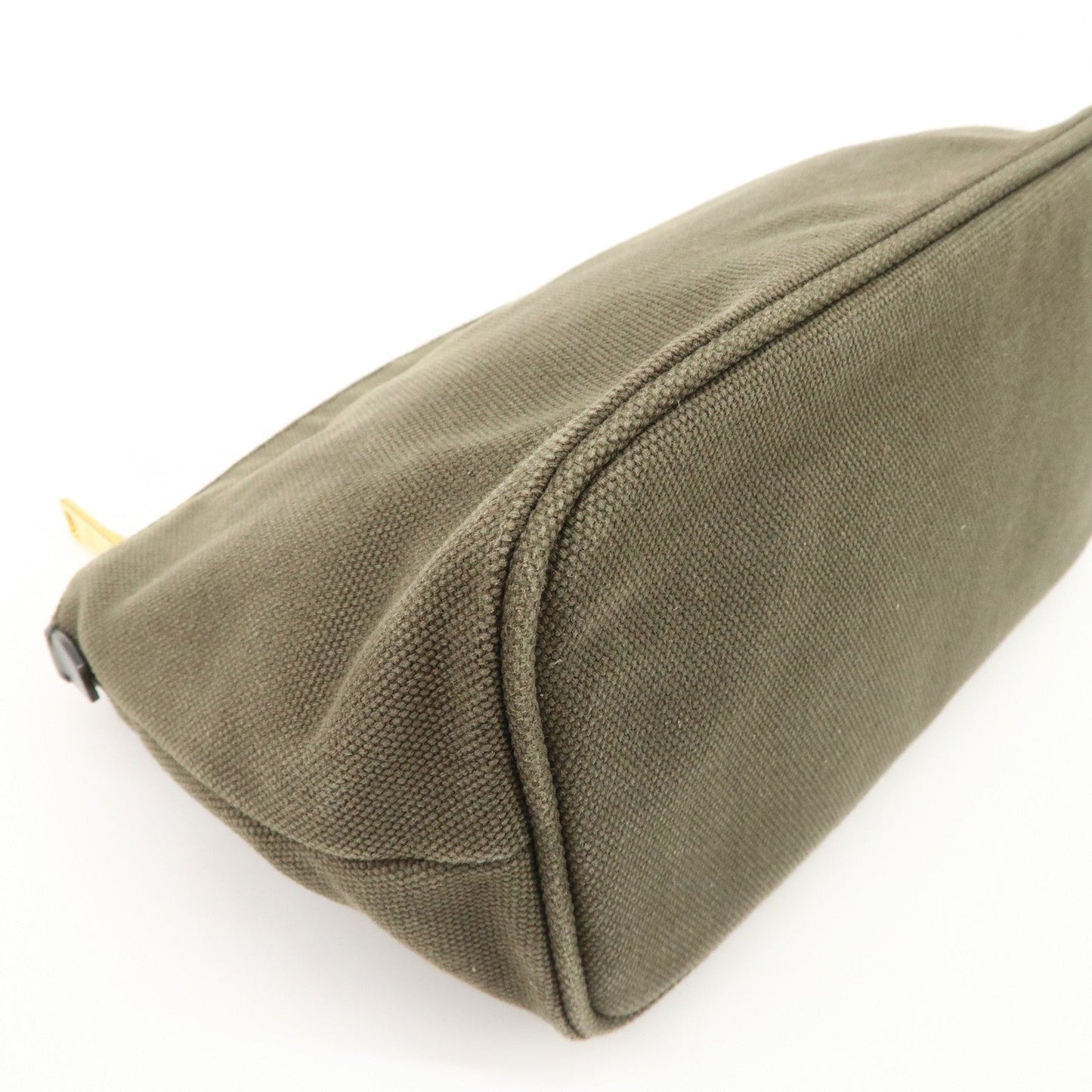 PRADA Triangle Logo Canvas Leather Cosmetic Pouch Khaki 1N1857  d