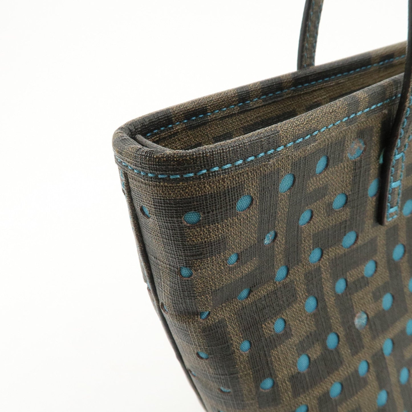 FENDI Zucca PVC Nylon Punching Tote Bag Brown Black 8BH223  d
