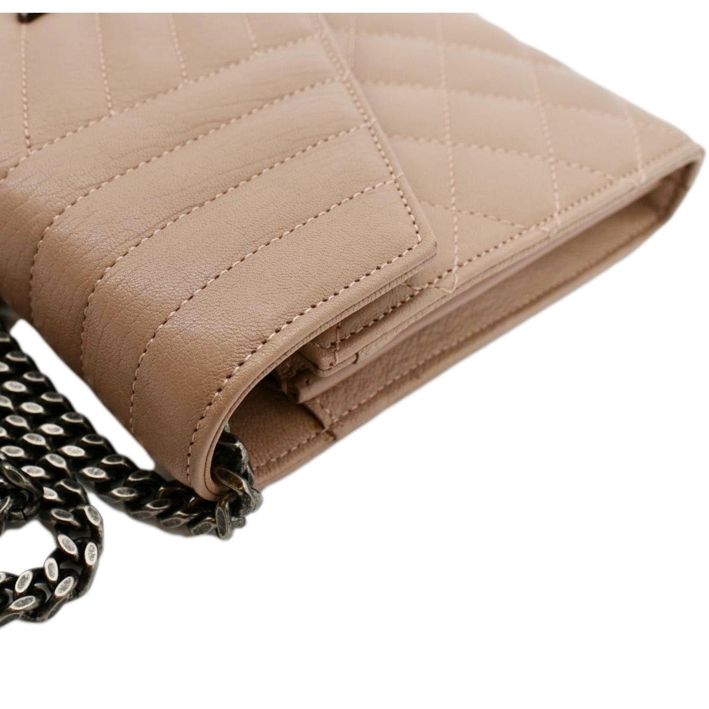 YVES SAINT LAURENT WOC Mixed Matelasse Leather Wallet Dark Beige