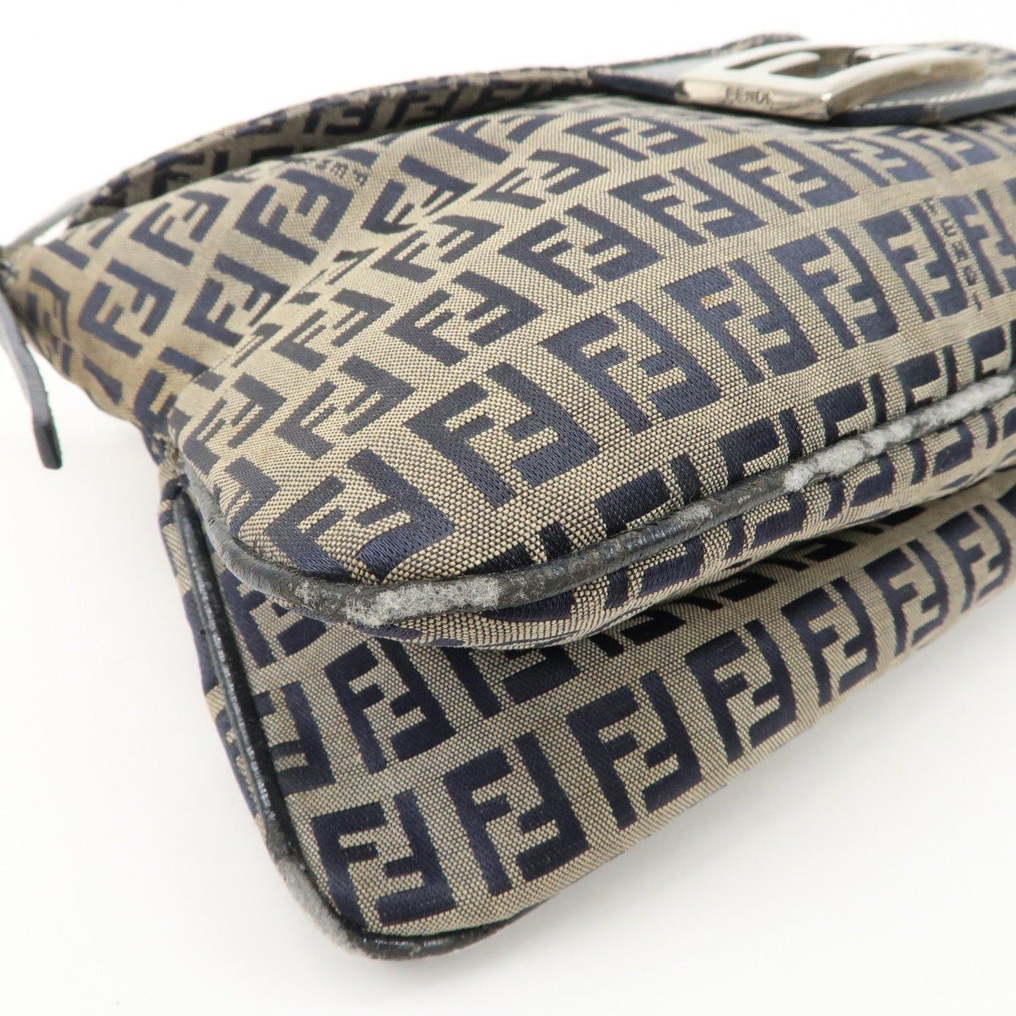 FENDI Zucchino Canvas Leather Shoulder Bag Hand Bag Grey Navy 26796  d