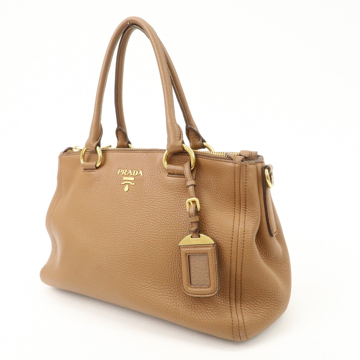 PRADA Logo Leather 2WAY Tote Bag Hand Bag Brown Gold Hardware  d