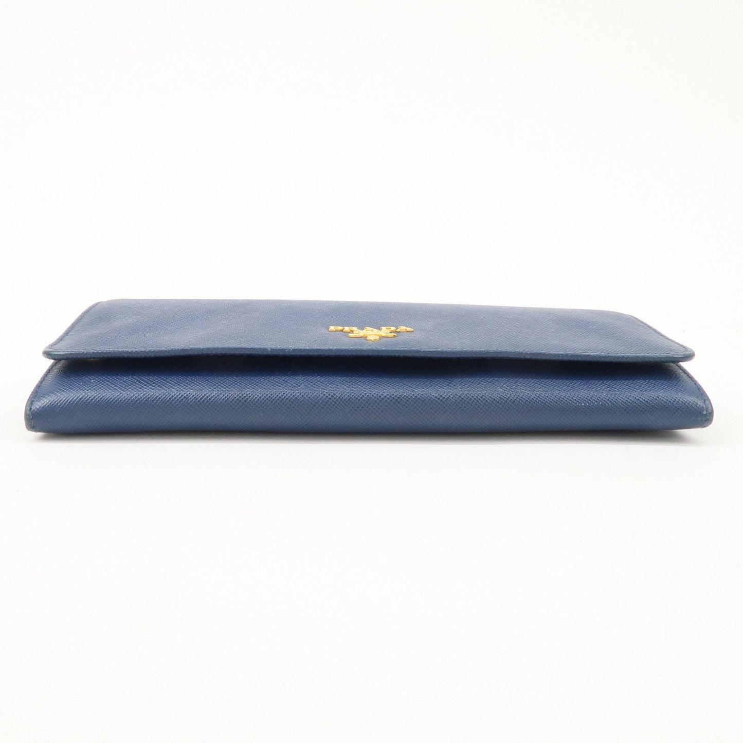 PRADA Logo Leather Chain Wallet WOC Blue Gold Hardware 1MT290  d