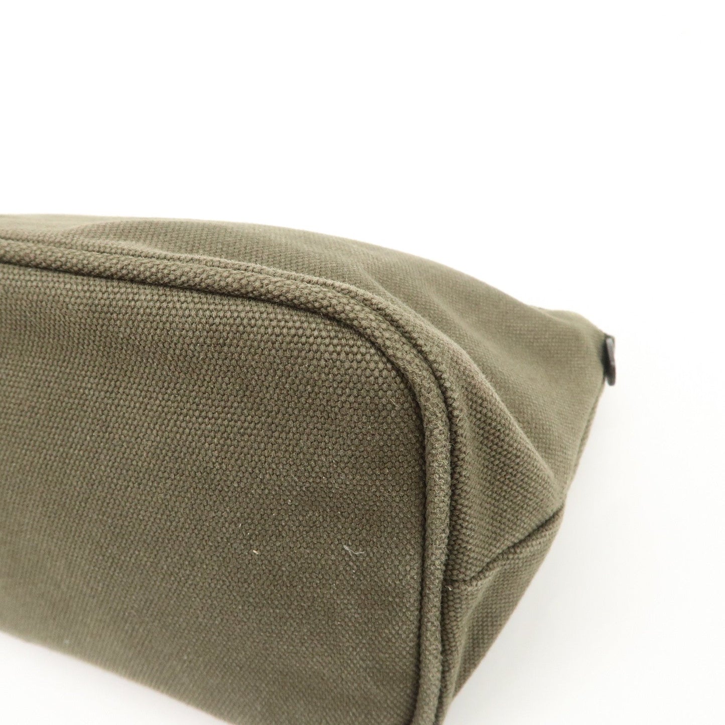 PRADA Triangle Logo Canvas Leather Cosmetic Pouch Khaki 1N1857  d