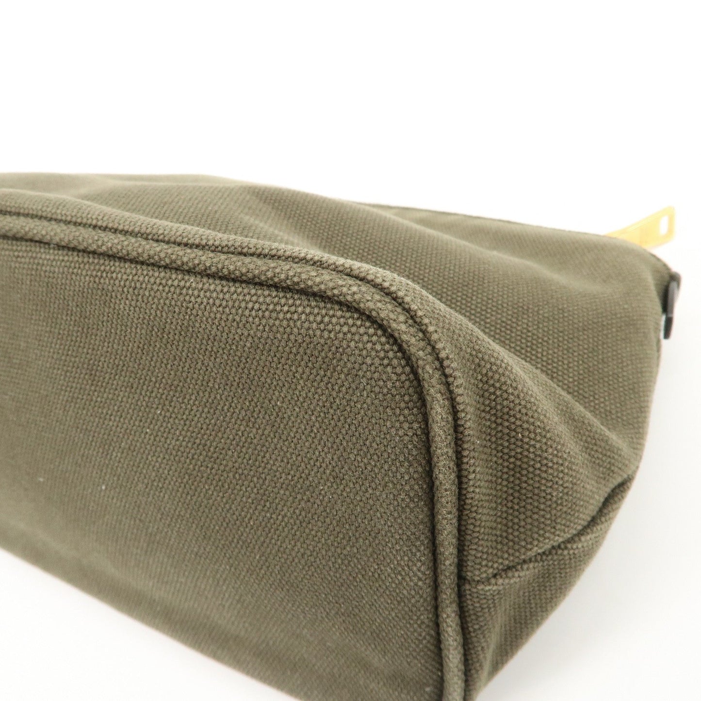 PRADA Triangle Logo Canvas Leather Cosmetic Pouch Khaki 1N1857  d