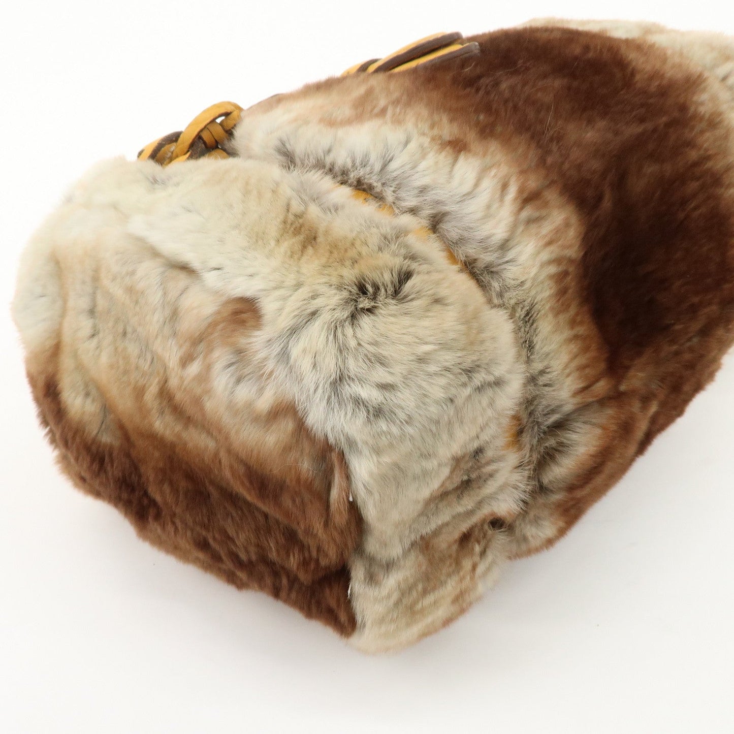 FENDI Seleria Leather Fur Mini Linda Hand Bag Brown White 8BR486  d