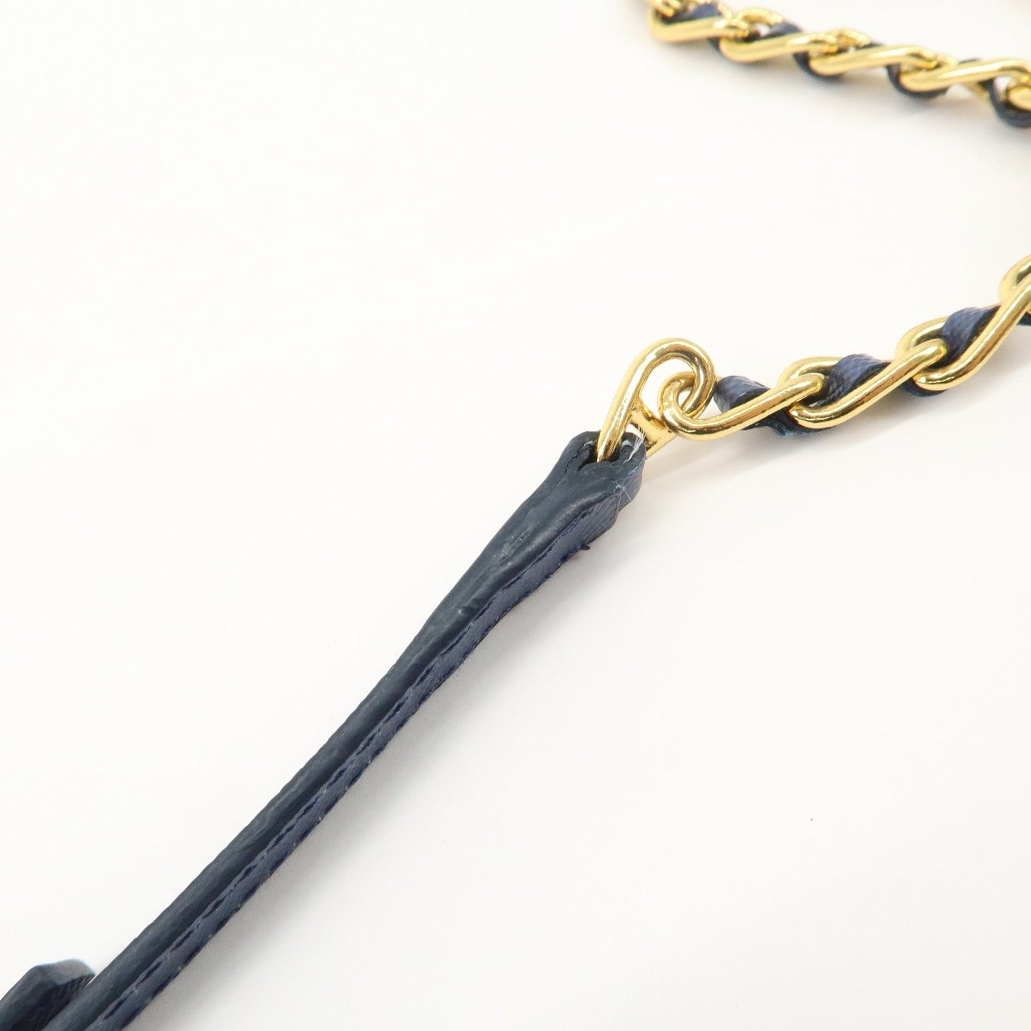 PRADA Logo Leather Chain Wallet WOC Blue Gold Hardware 1MT290  d