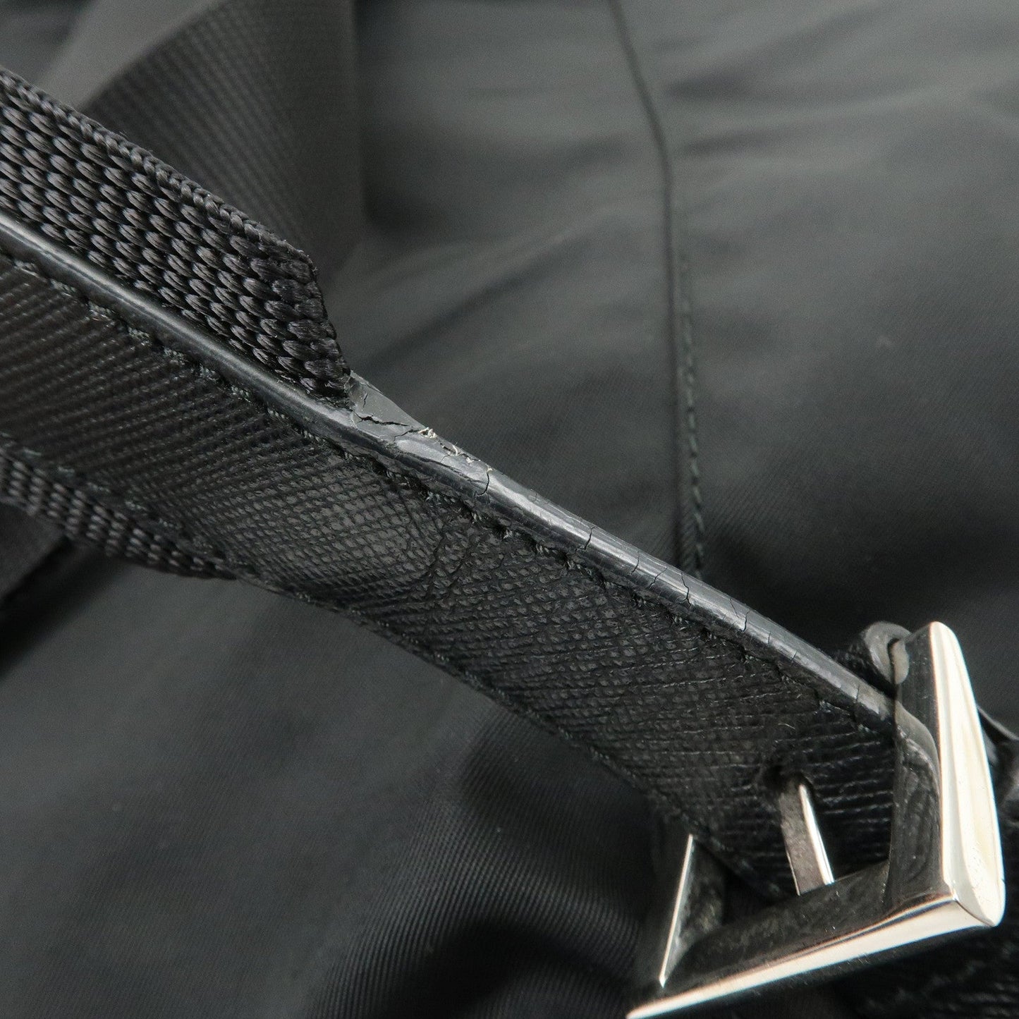 PRADA Triangle Logo Nylon Leather Backpack Ruck Sack Black  d