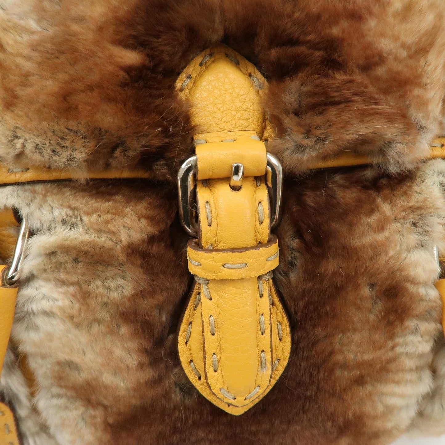 FENDI Seleria Leather Fur Mini Linda Hand Bag Brown White 8BR486  d
