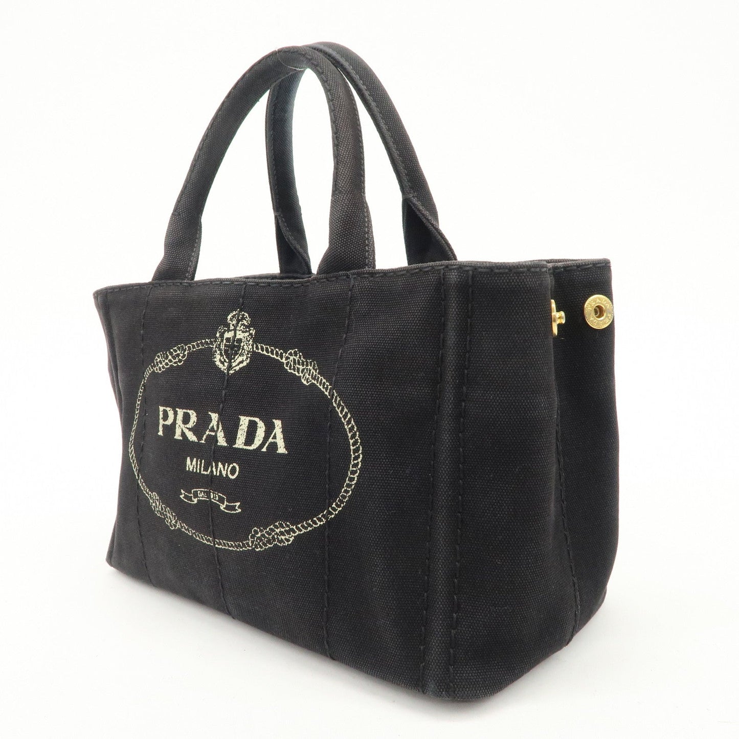 PRADA Logo Denim Canapa Canvas 2 Way Tote Bag Hand Bag Black B2642B  d