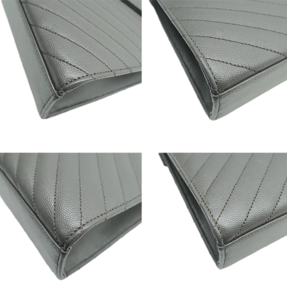 YVES SAINT LAURENT Large Envelope Chevron Leather Shoulder Bag Gray