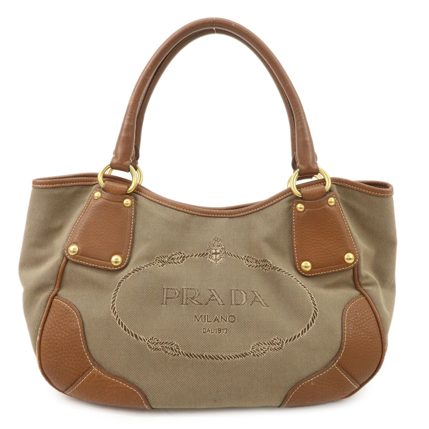 PRADA Logo Jacquard Leather Tote Bag Hand Bag Brown BR4635  d