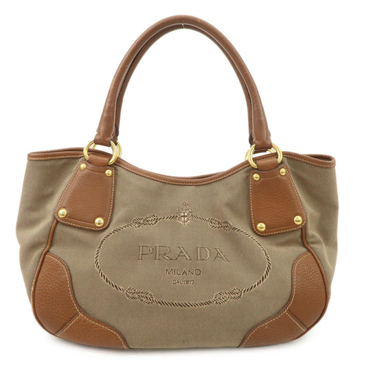 PRADA Logo Jacquard Leather Tote Bag Hand Bag Brown BR4635  d