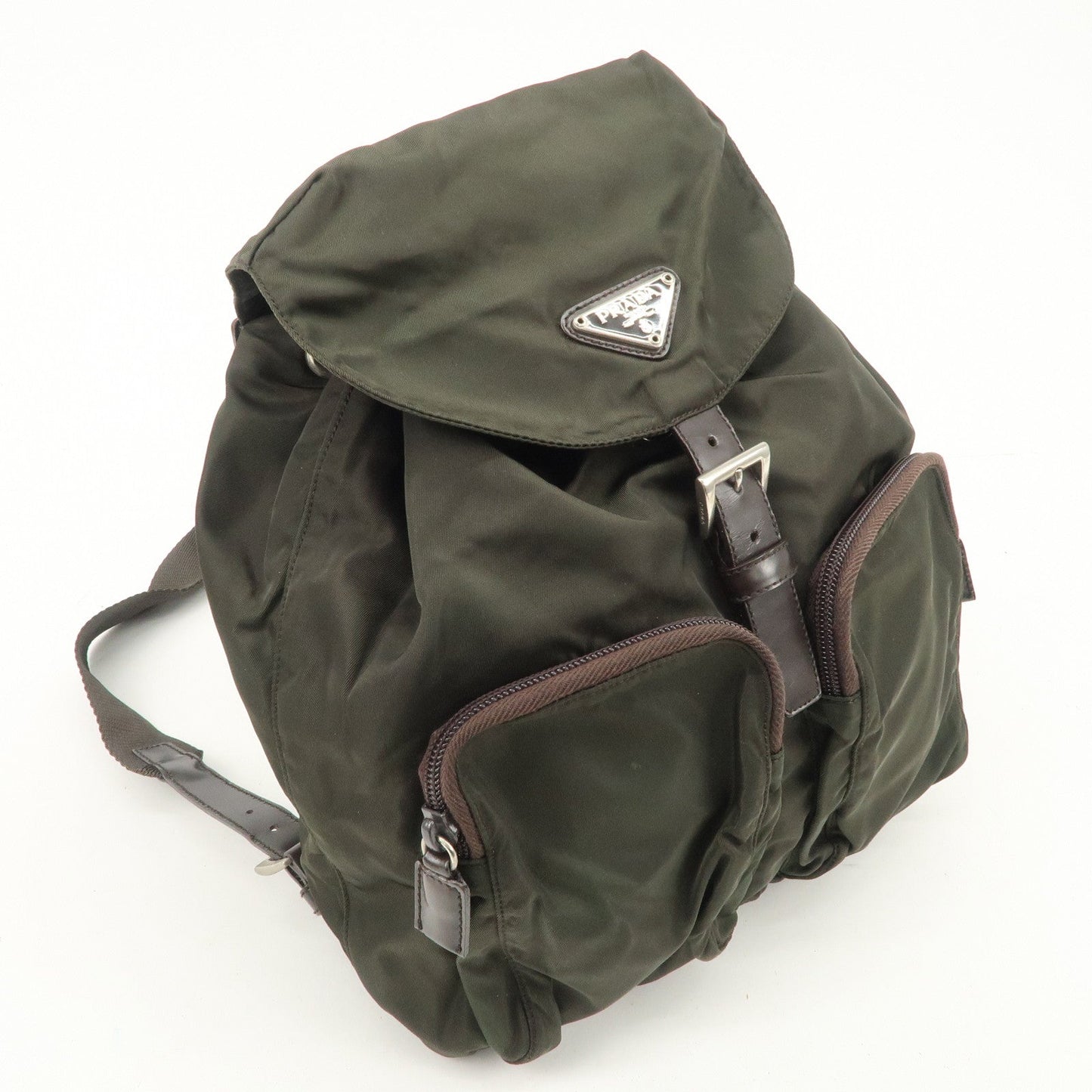 PRADA  Triangle Logo Leather Nylon BackPack B5885F  d