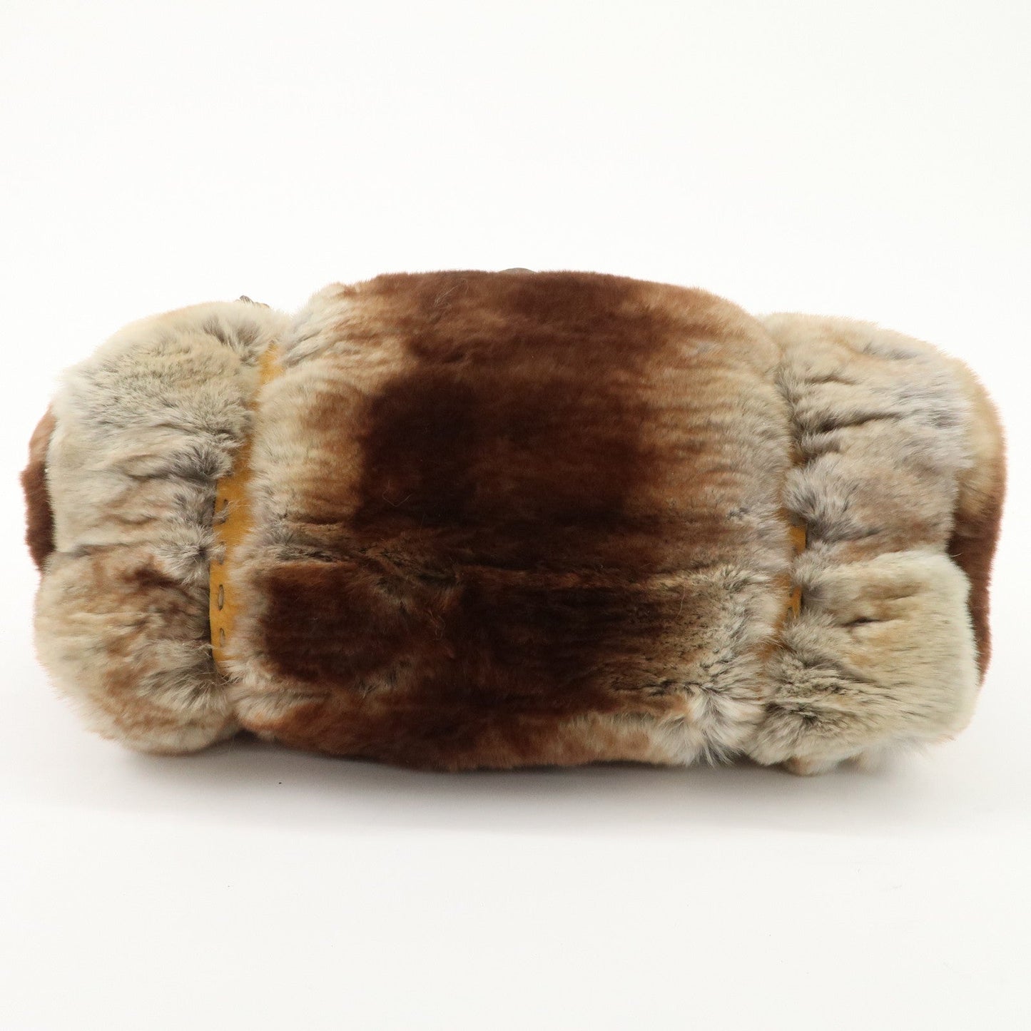 FENDI Seleria Leather Fur Mini Linda Hand Bag Brown White 8BR486  d
