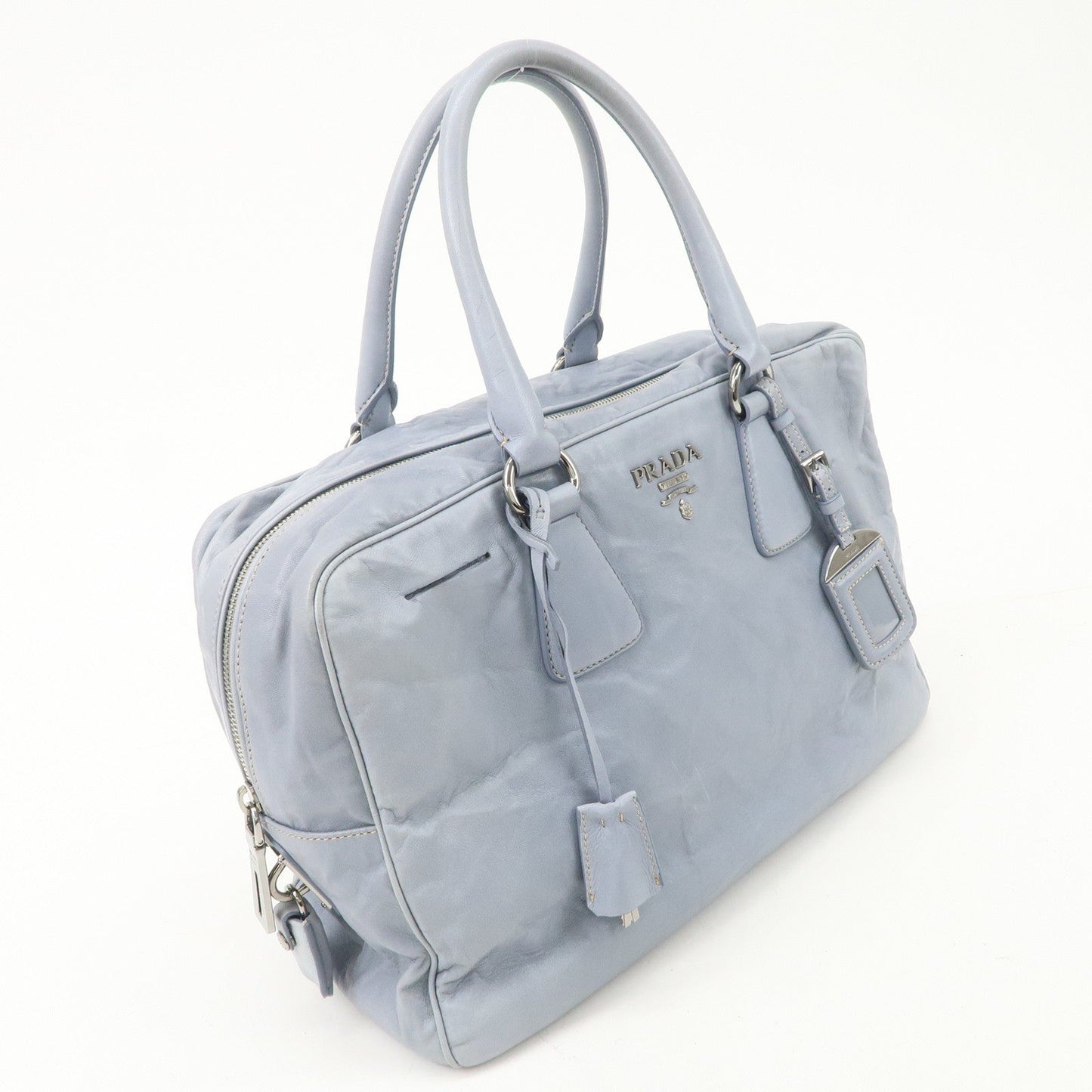 PRADA Logo Leather Shoulder Bag Hand Bag Blue BL094F  d