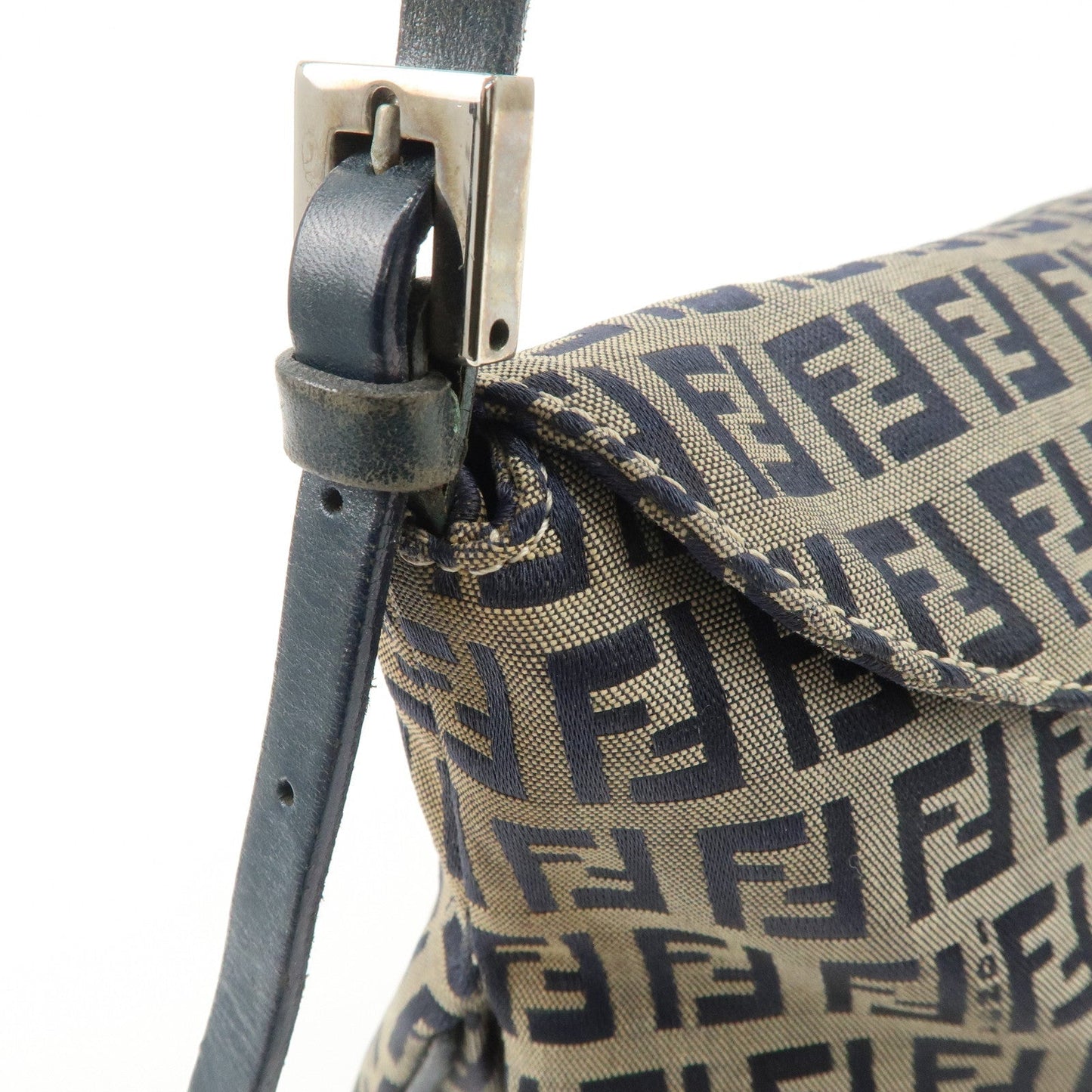 FENDI Zucchino Canvas Leather Shoulder Bag Hand Bag Grey Navy 26796  d