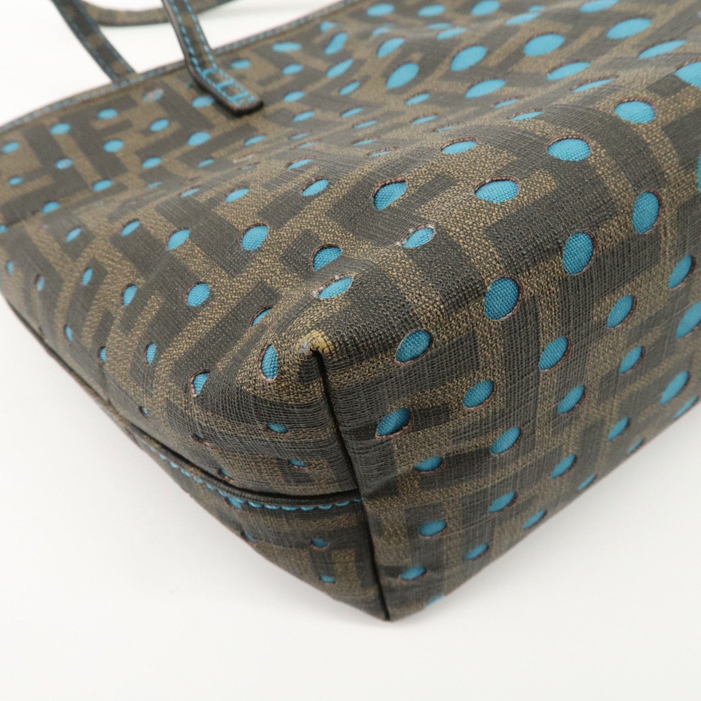 FENDI Zucca PVC Nylon Punching Tote Bag Brown Black 8BH223  d