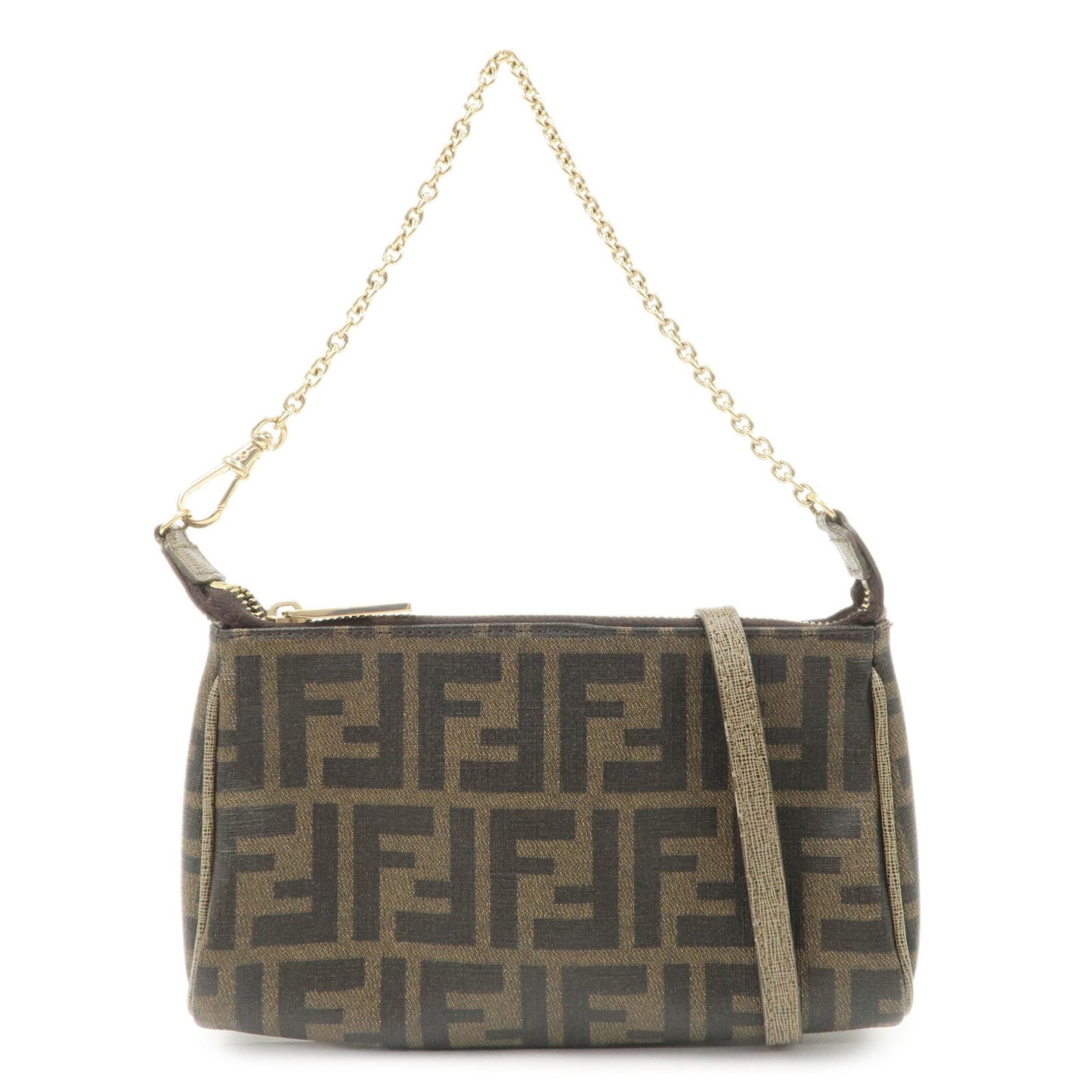 FENDI Zucca PVC Leather Chain Accessory Pouch Hand Bag Brown 8M0264  d