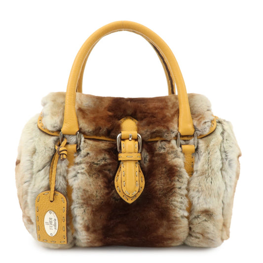 FENDI Seleria Leather Fur Mini Linda Hand Bag Brown White 8BR486  d