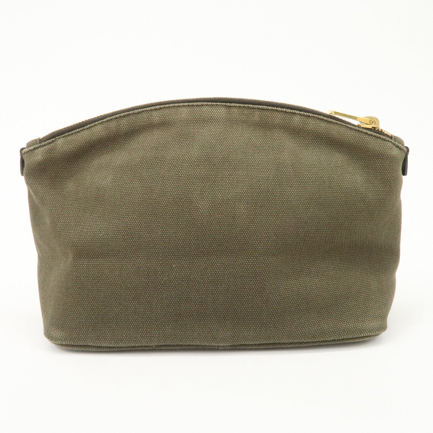 PRADA Triangle Logo Canvas Leather Cosmetic Pouch Khaki 1N1857  d