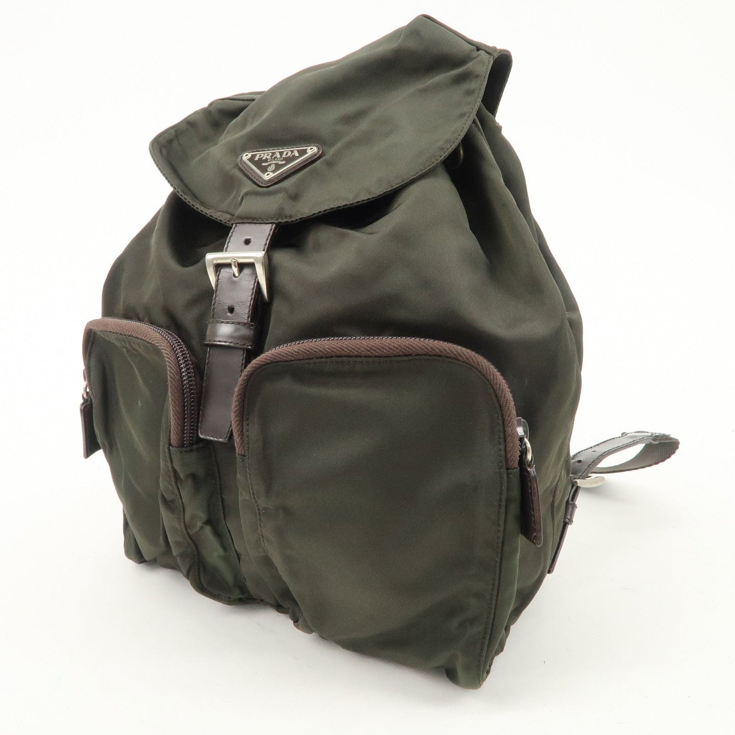 PRADA  Triangle Logo Leather Nylon BackPack B5885F  d